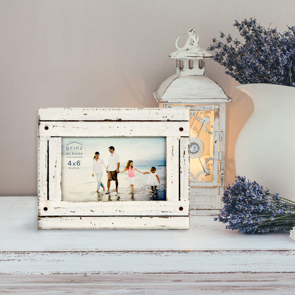 Homestead 4x6 Picture Frame Antique White - Distressed Wood Rustic Coastal Decor Two-Way Easel Wall Mount Tabletop
