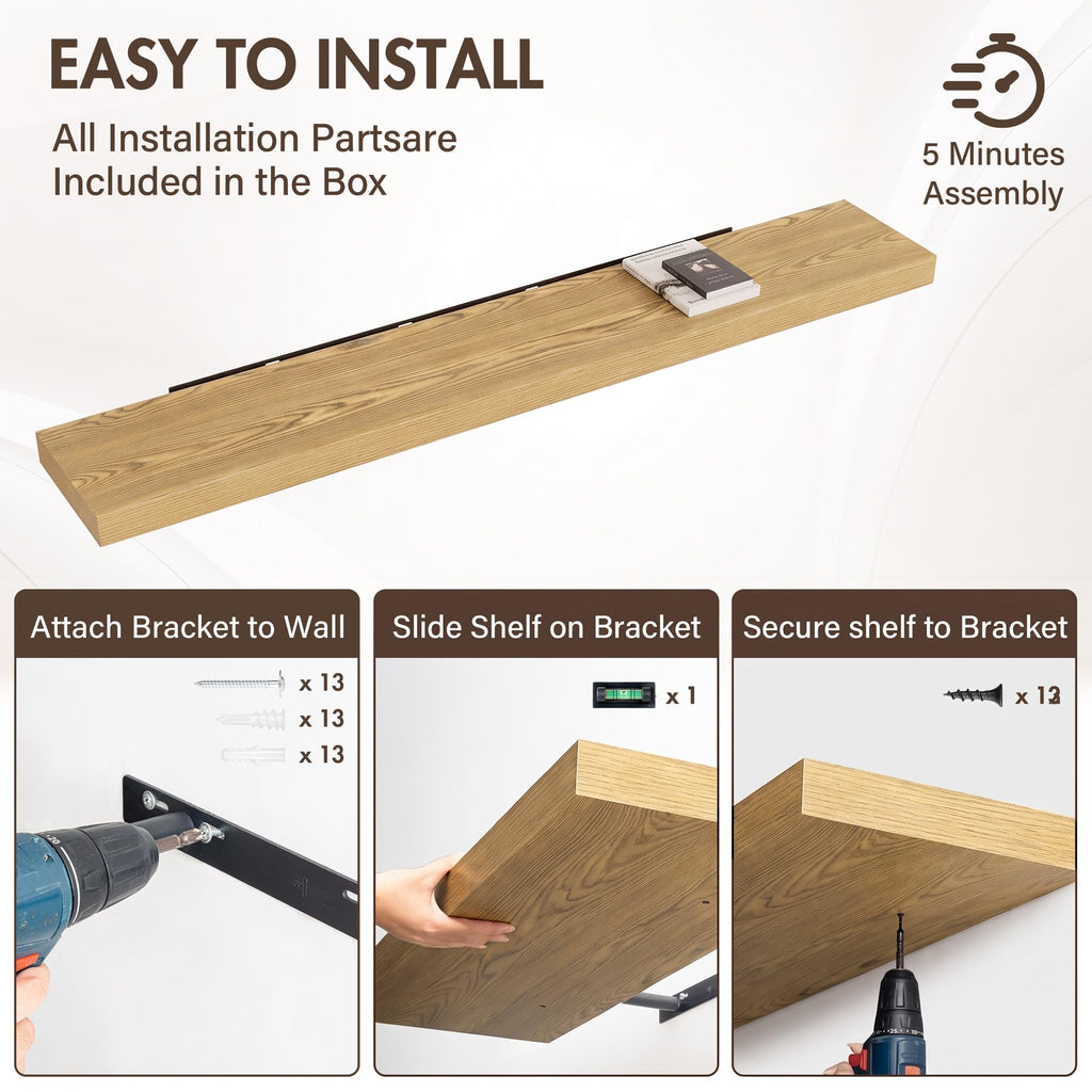 72 Inch Floating Shelves, 12" Deep Floating Shelf Wall Mounted, 72" Wall Shelves, Rustic Deep Bookshelf, Extra Deeper