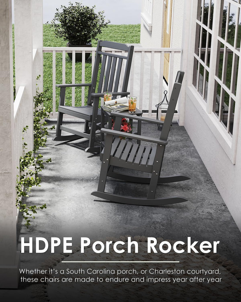 Classic Outdoor-Rocking-Chairs-Set-of-4, HDPE Rocker, Grey