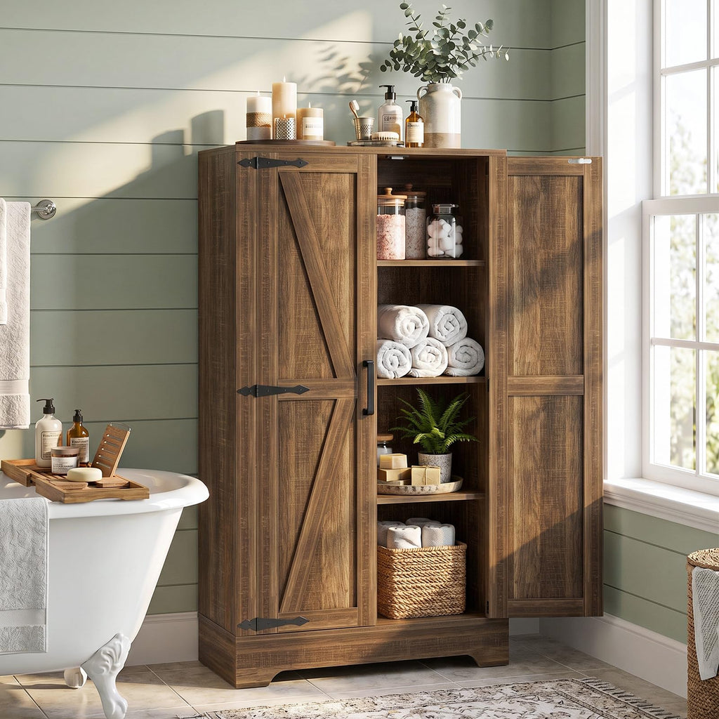 Kitchen Pantry Cabinet with Adjustable Shelves, Weathered Brown