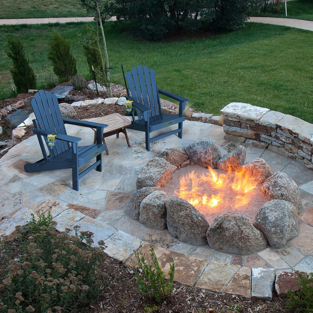 Folding Adirondack Chair Set of 4, Fire Pit Chairs with Cup Holder | Wood-Grain, HDPE All Weather, Quick-Folding, No