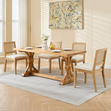 Vintage French Country Dining Chairs Set of 6, Rattan Dining Chairs with Low Square Back and Upholstered Seat for Kitchen or Dining Room, Beige