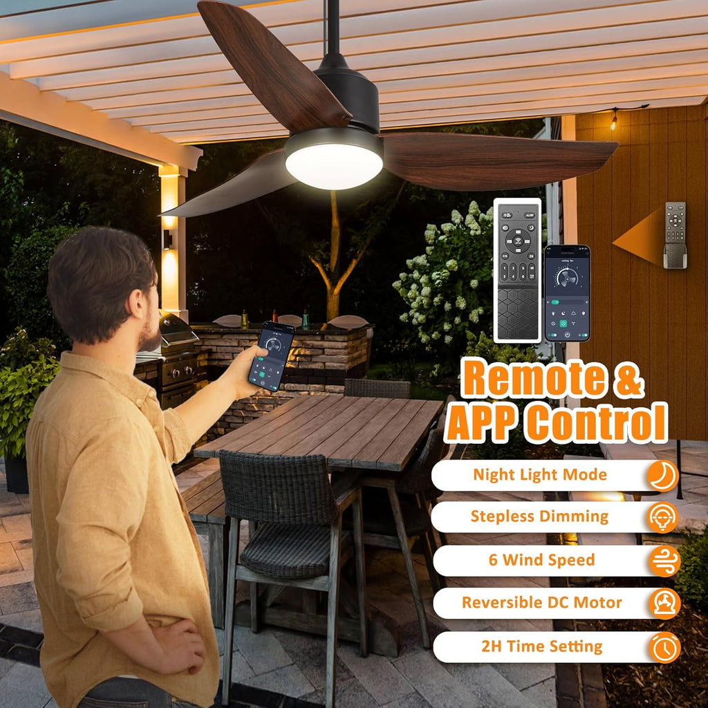 42 Inch Waterproof Gazebo Fans with Lights Outdoor Hanging - Plug in Remote App Control for Patio Indoor Farmhouse Porch - 6 Speed Reversible DC Motor Walnut A101-B0F4NJHP76