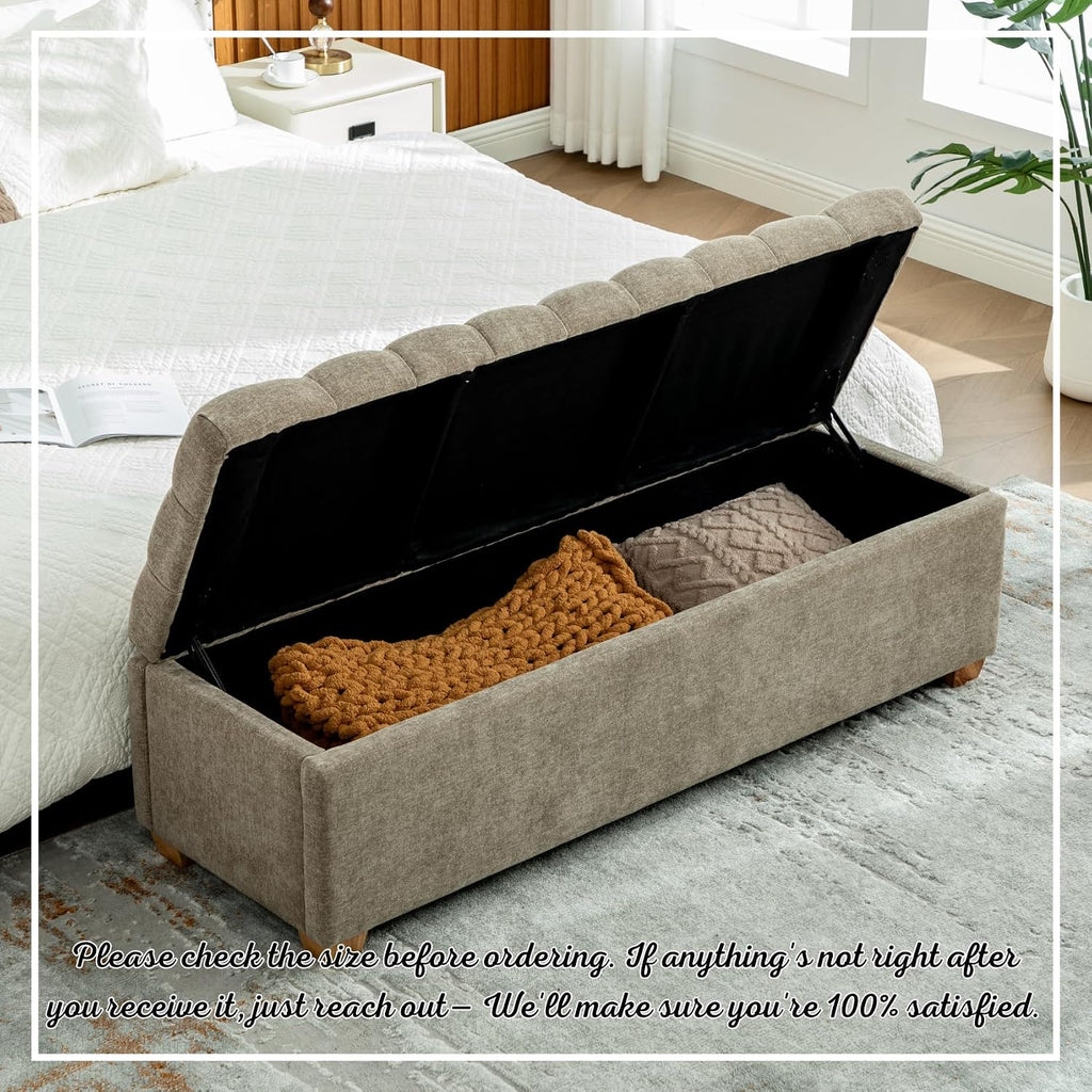 Storage Bench , 60.24'' Tufted King Size Upholstered End of Bed Bench with Wood Legs , Cloakroom, Window, Taupe.