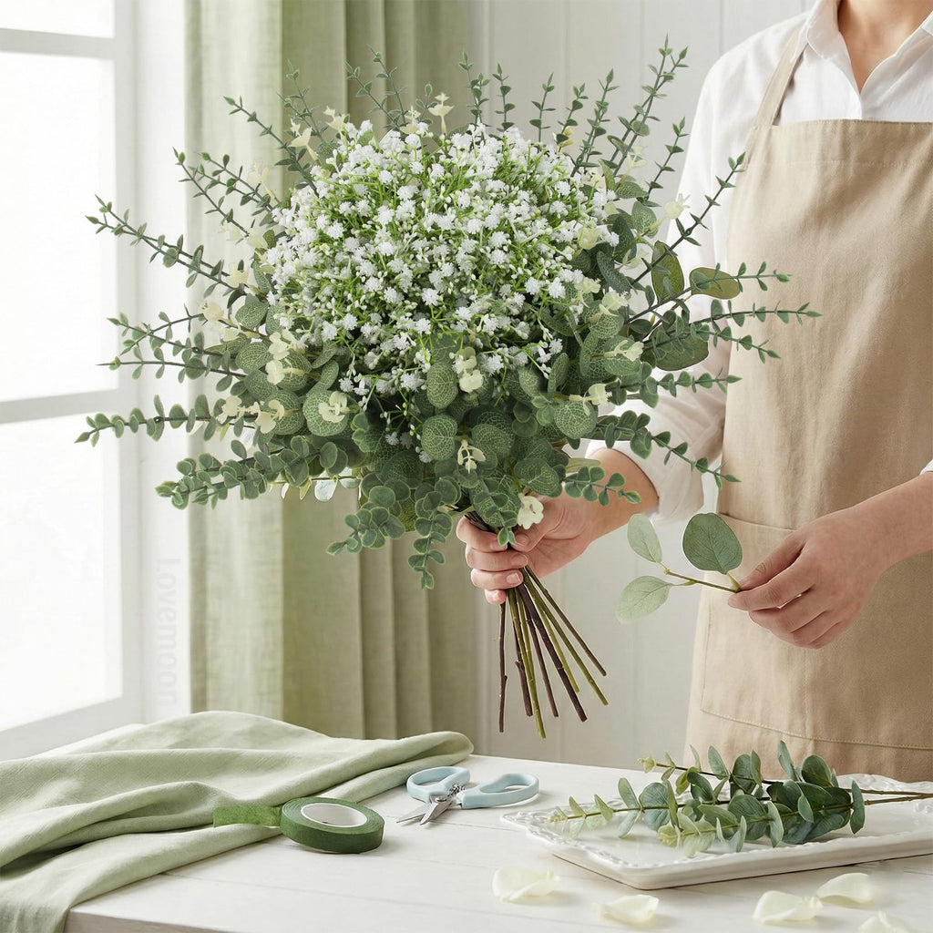 100 Pcs Mix Babys Breath Artificial Flowers Eucalyptus Stem Bulk