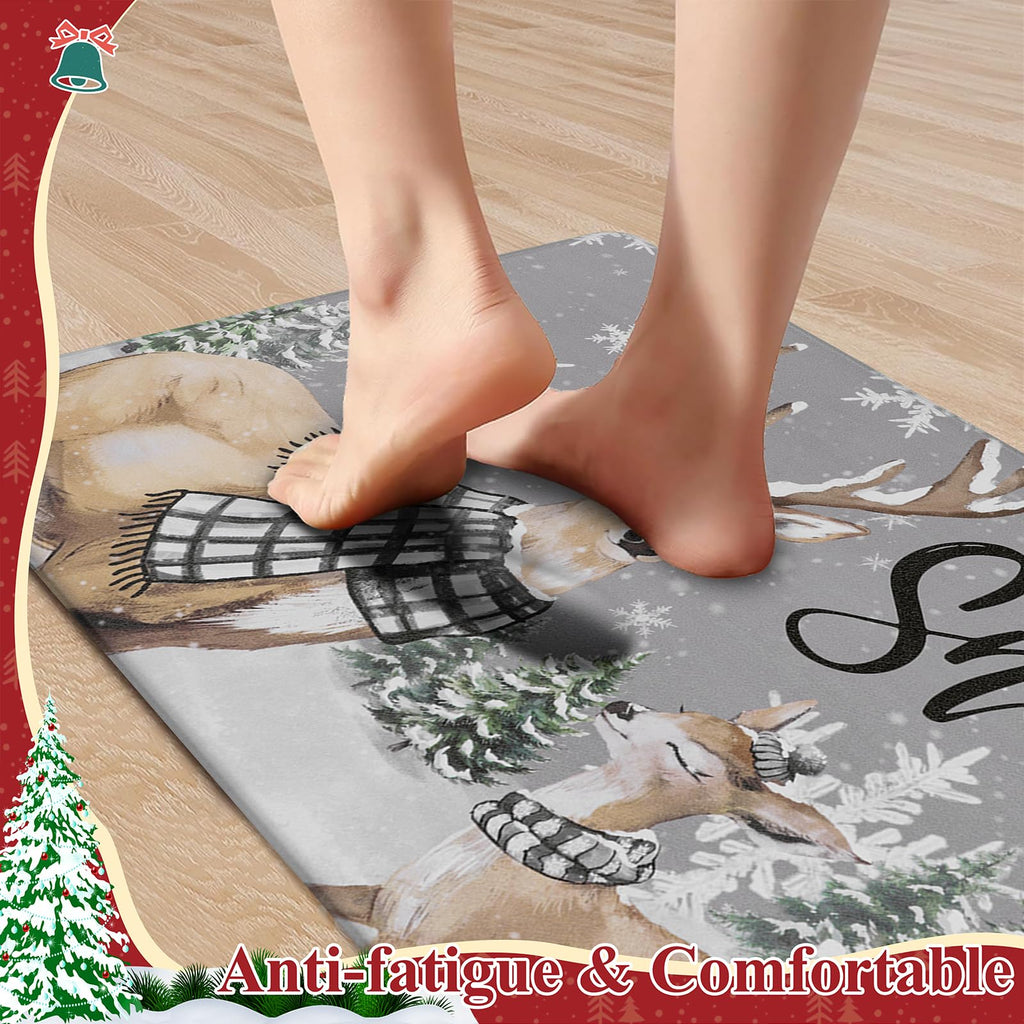 Christmas Kitchen Rugs Set of 2 Forest Reindeer 17x27.5+17x47