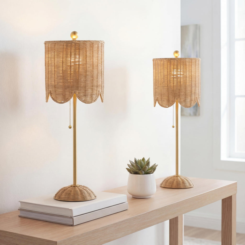 Celerie 27.5" Rattan Buffet Lamp, Natural/Brass Gold, Set of 2