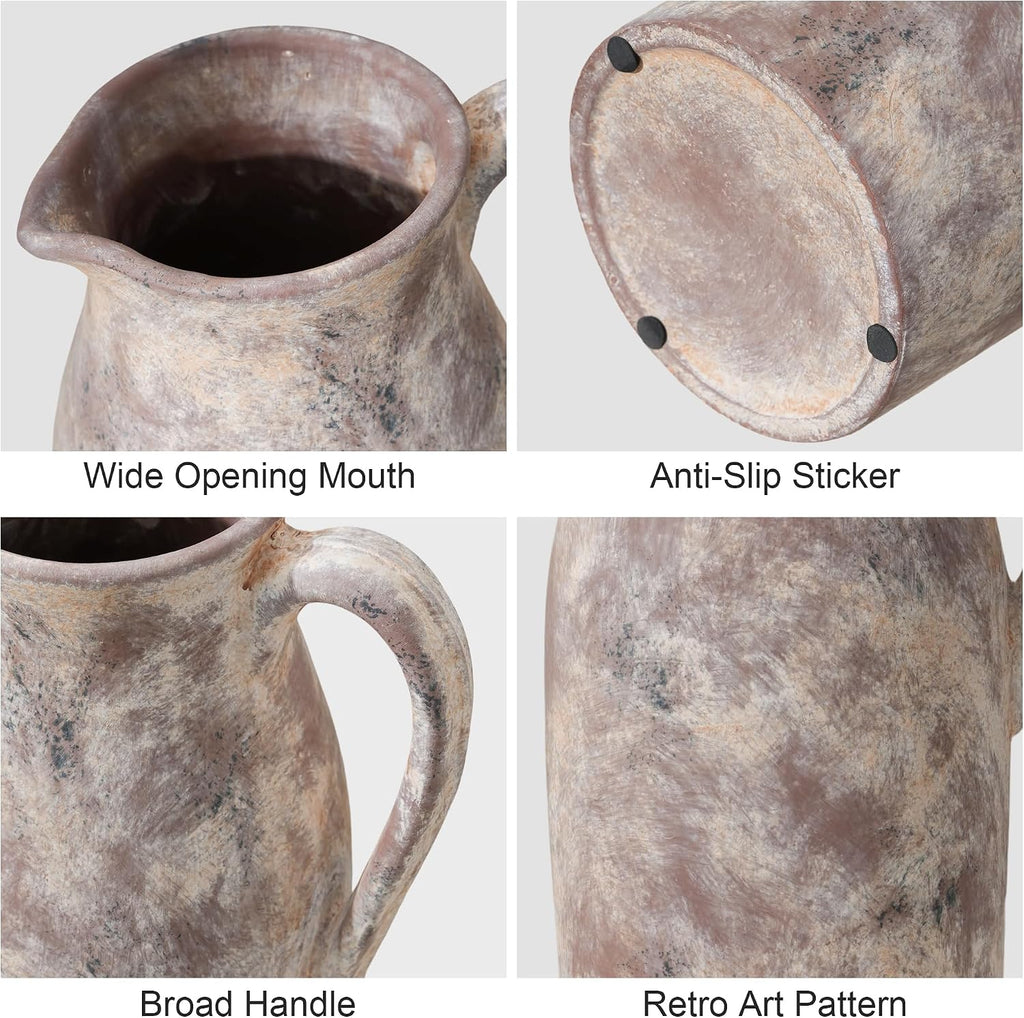 Ceramic Flower Vase with Handles,11" Neutral Tall Clay Terracotta Vases Farmhouse Table Vases with Handle Living Room