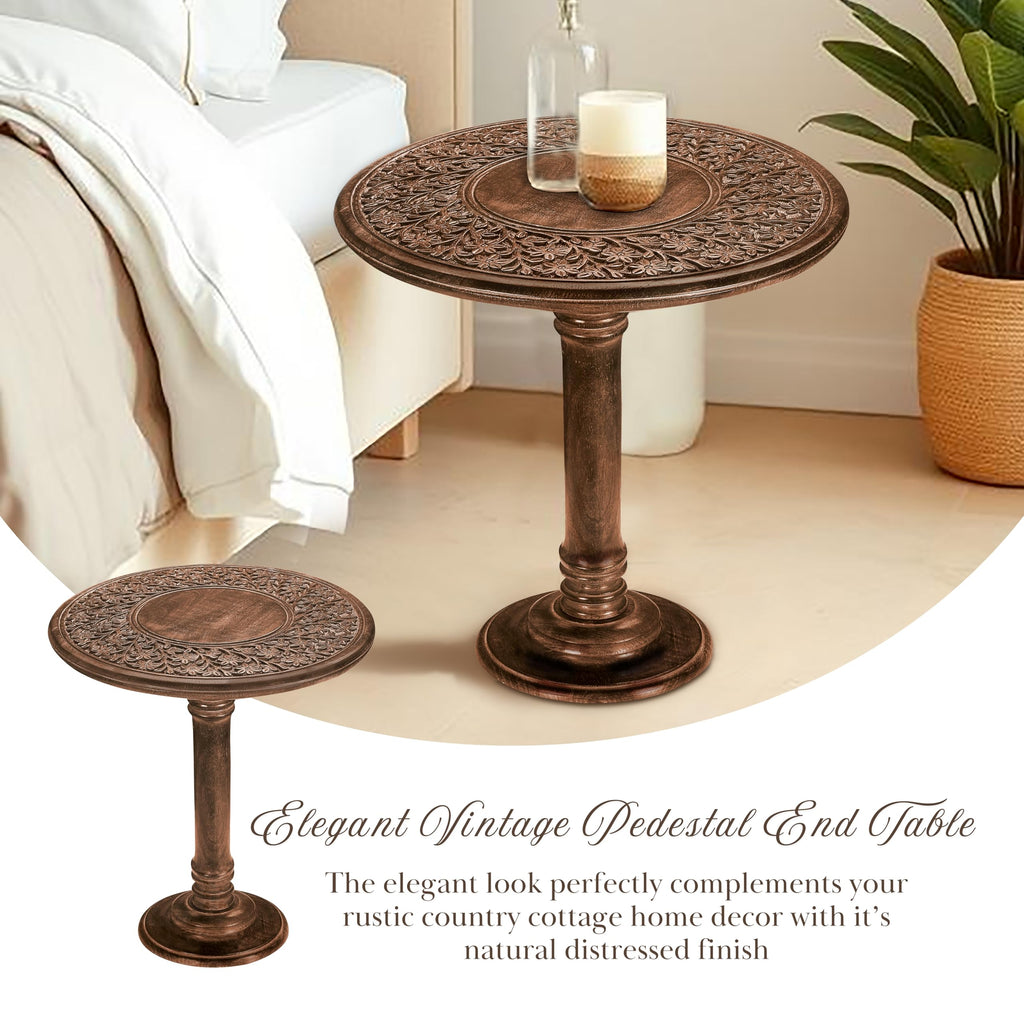 SideTable in Solid Wood With Hand Carving, End Table, Livingroom Table 18x22
