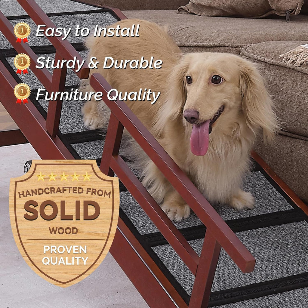 Dog Ramp for Bed or Couch, Wooden Pet Ramp with 20° Gentle Slope, Removable Side Rails, Non-Slip Surface, Top