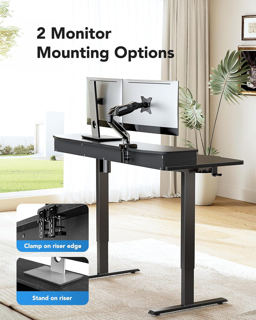 55′′ x 26′′ Electric Standing Desk with 2 Drawers, C-Clamp Mount Compatible, Height Adjustable Computer Desk, Home