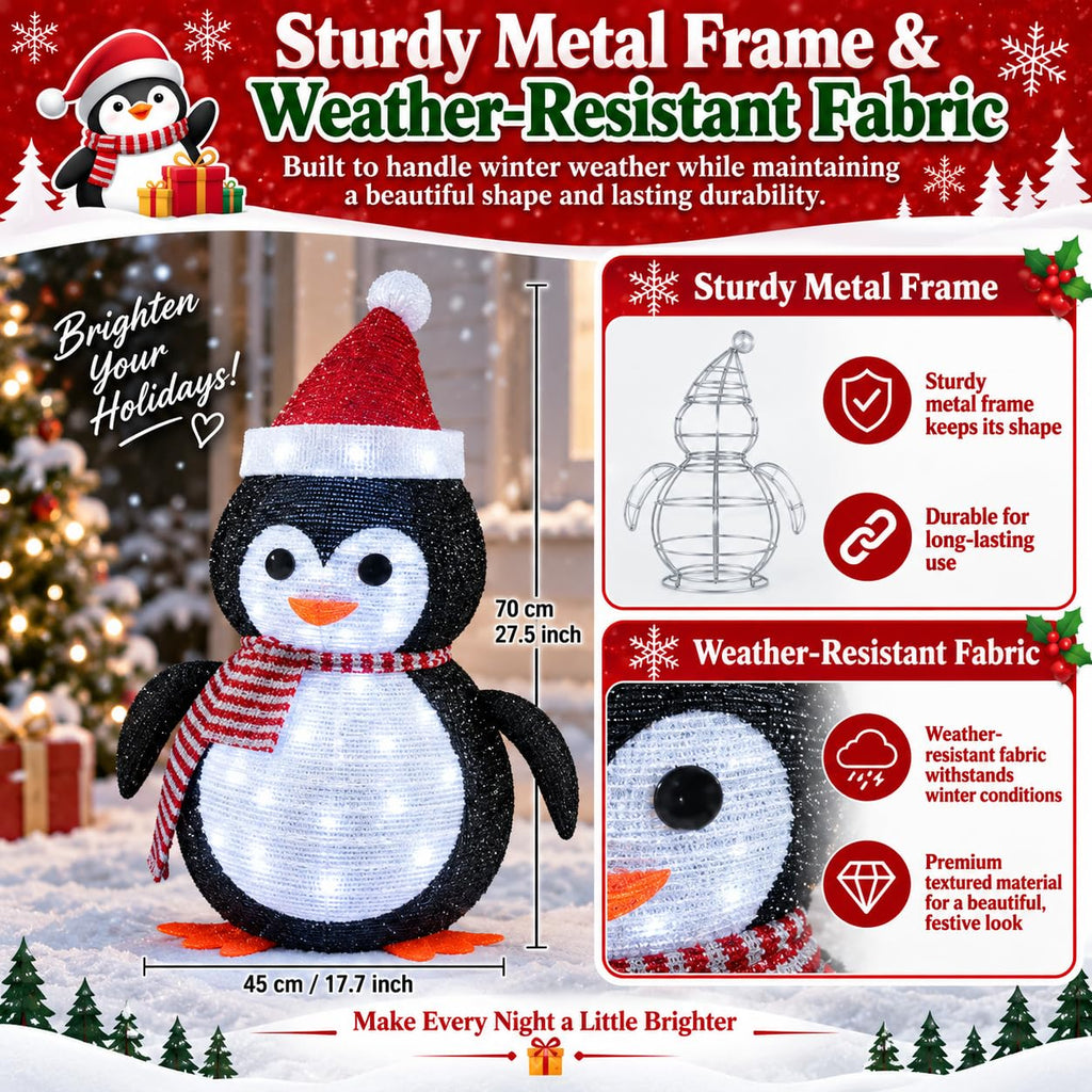 27.5-Inch Lighted Christmas Penguin for Outdoor Christmas Decorations, Pop-Up Penguin Yard Decor with 45 Cool White