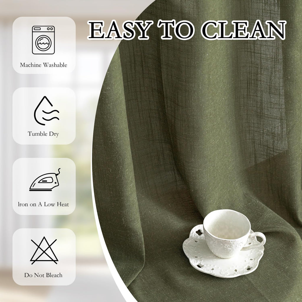 Living Room Curtains 90 Inches Long Farmhouse Light Filtering Privacy Curtain Drapes, Linen Look Texture Fabric