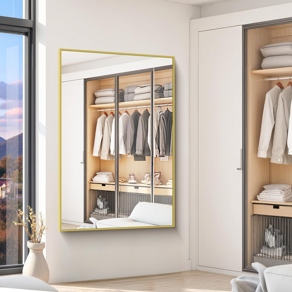 Large Gold Bathroom Mirror, 60x40 Inch Rectangular Mirror Sink, Oversized Wall Mirror with Metal Gold Frame