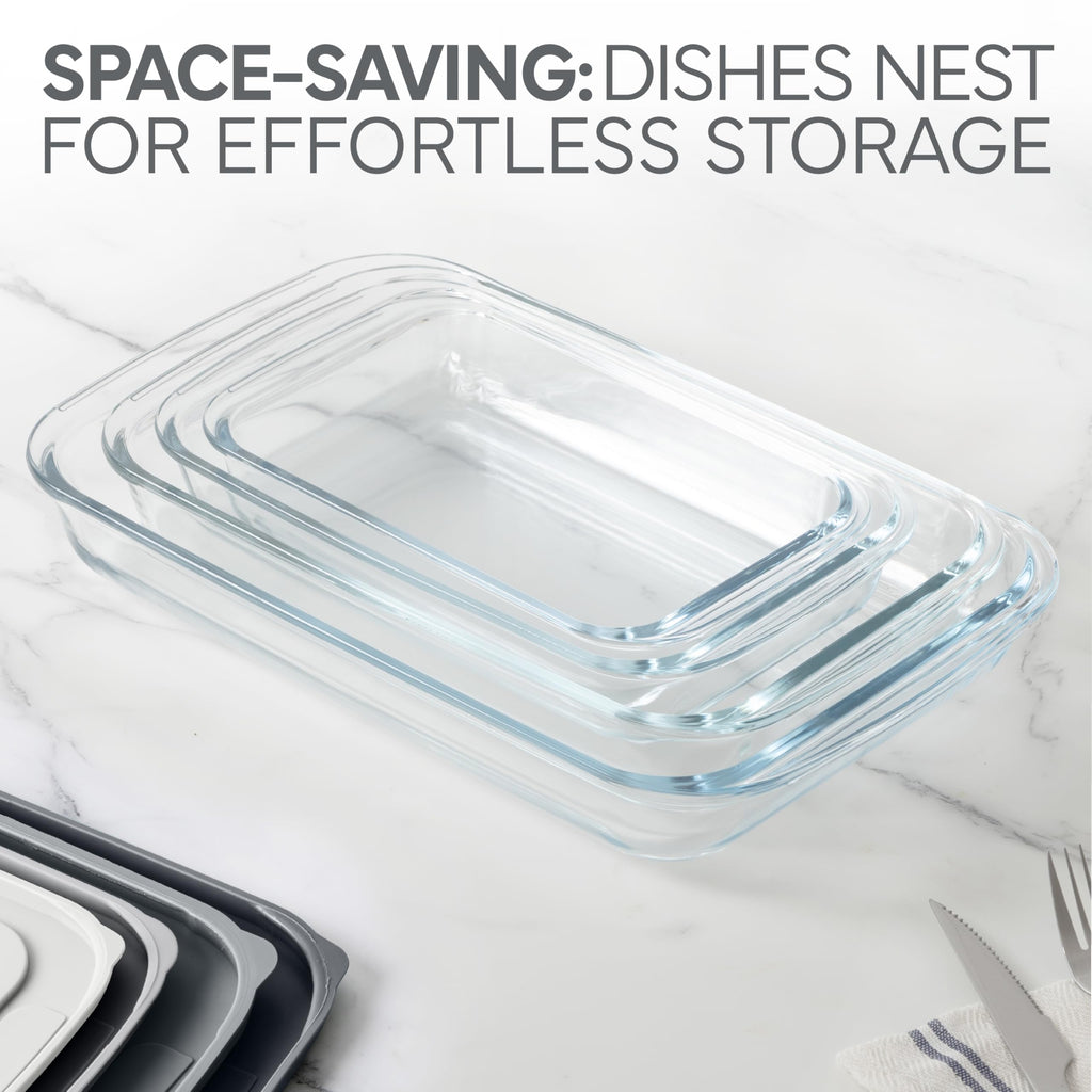8-Piece Deep Glass Baking Dish Set with Plastic Lids - Casserole and Food Storage Containers for Lasagna, Leftovers