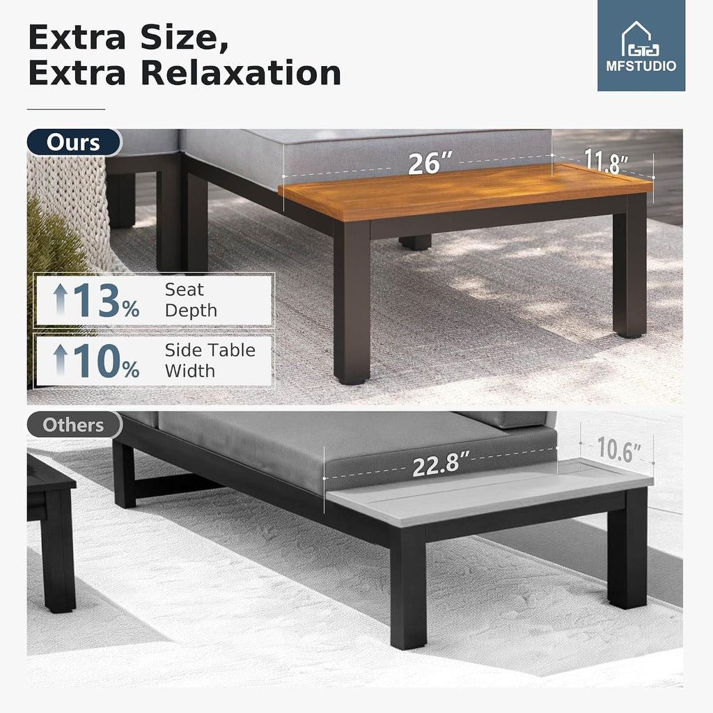 4 Pieces Metal L-Shaped Outdoor Sectional with Cushion, | Outdoor Patio Furniture Set with Side Table, Modular Patio