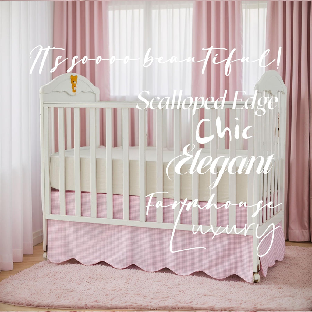 Scallop Edge Cotton Crib Skirt, Baby Boy Girl Gender Neutral Crib Skirt Toddler Bedskirt Farmhouse Chic Plaid Nursery