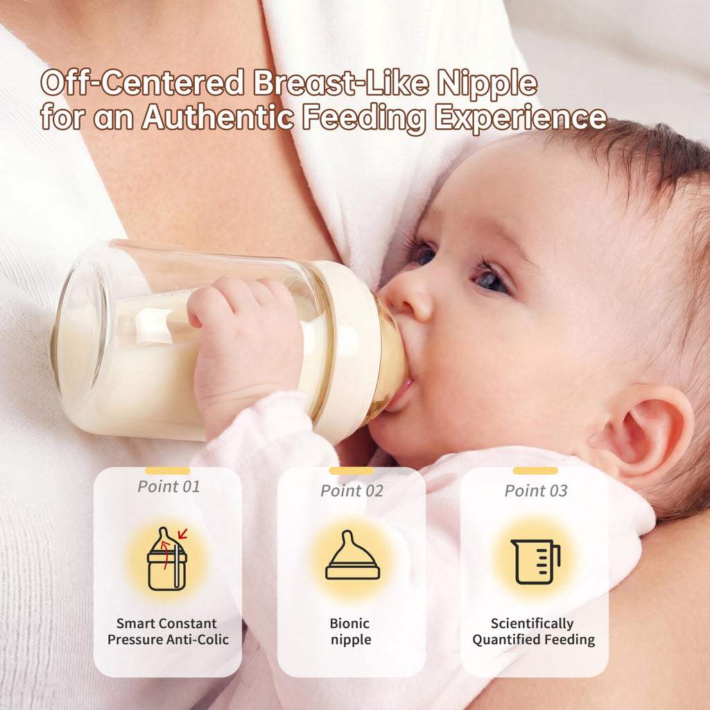 Small Glass Baby Bottle for Newborn Breastfeeding Babies, Preemie & Extra Slow Flow Nipples (SS), Anti-Colic