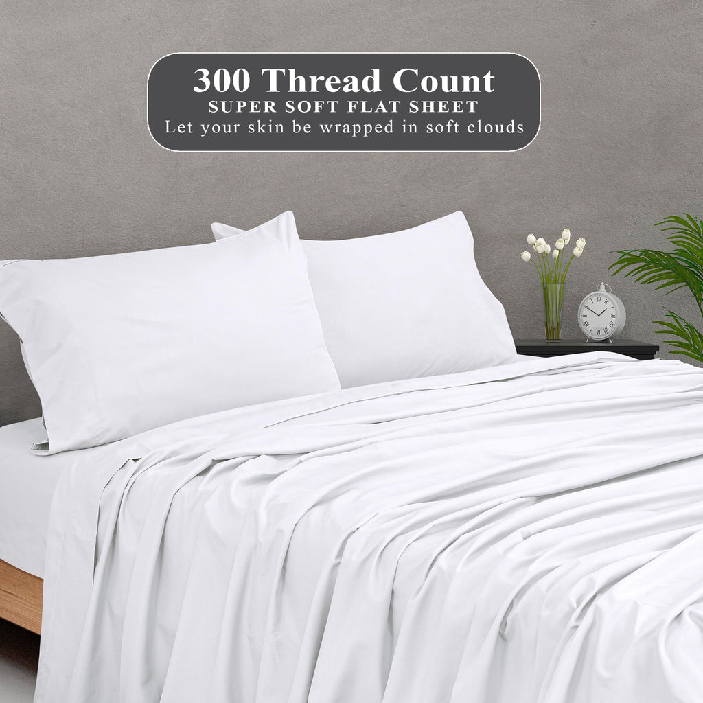 300 Thread Count 100% Cotton Twin XL Flat Sheet - Super Soft Flat Sheets Only - Top Sheet Sold Separately