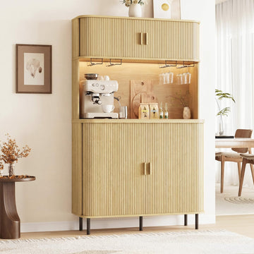 71" Tall Fluted Wine Bar Cabinet with Storage Oak