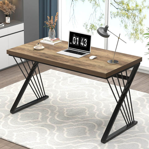 Computer Desk, Modern Home Office Desk, Industrial Wood and Metal Study Writing Work PC Table Living Room, Rustic Oak