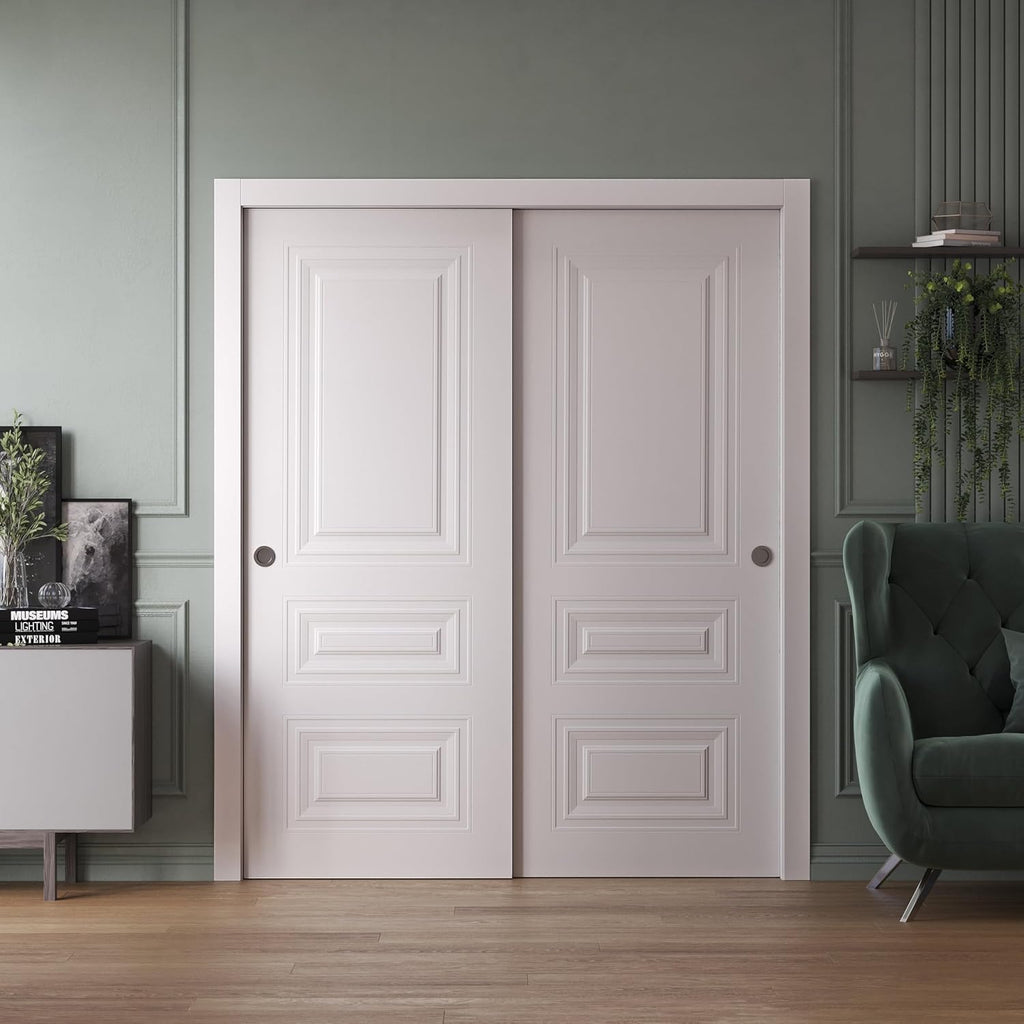 Sliding Closet Bypass Doors 60 x 96 inches | Base 7233 White | Rails Hardware Set | Wood Solid Bedro