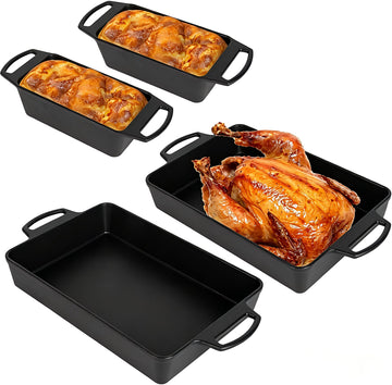 Cast Iron Square Loaf Pan Kit Bread Pan Oven for Bread Baking for Baking Corn Bread Cookies, Meat and Pizza, 3Pcs