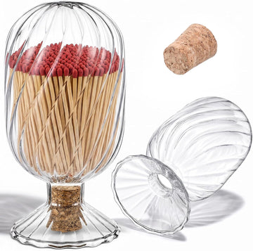 Helix Shaped Glass Matches Cloche Decorative Matches Jar for 4 Inch Candle-Matches Trendy Fireplace Display - Set of 2