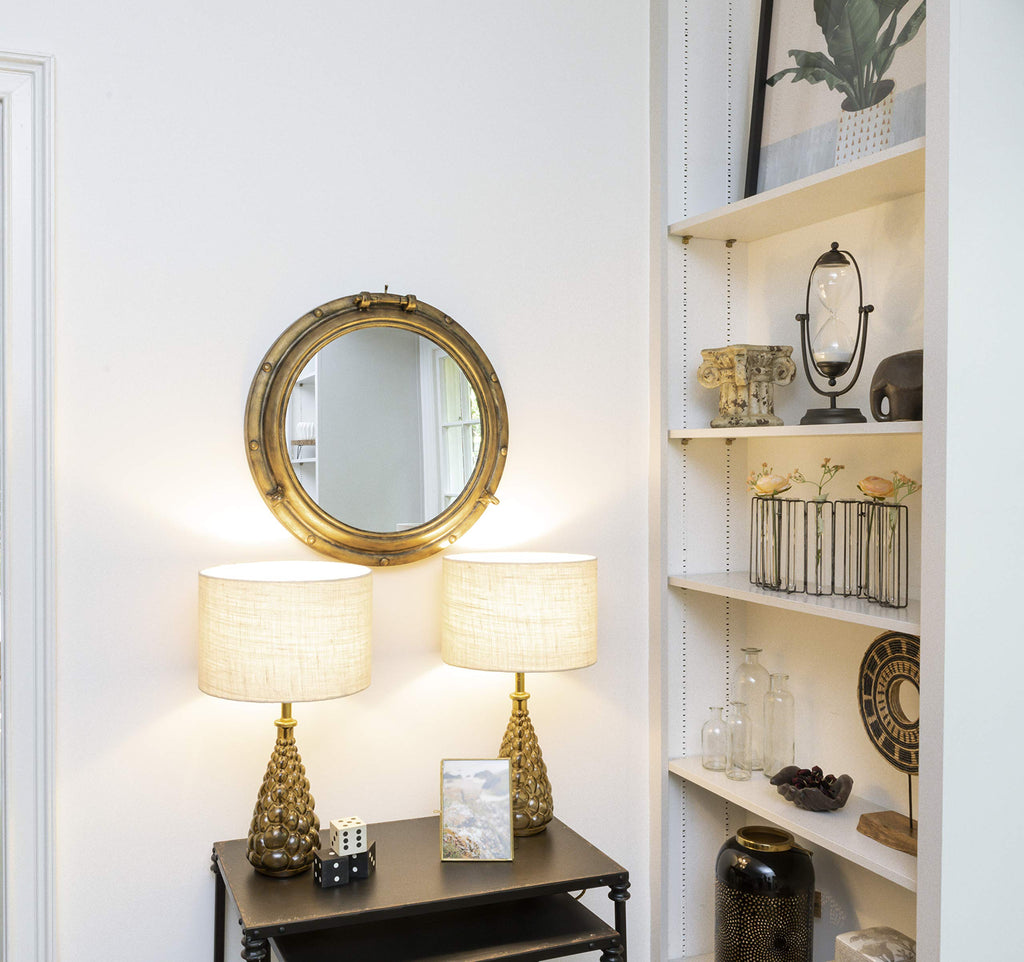 Round Metal Porthole Wall Mirror, Gold