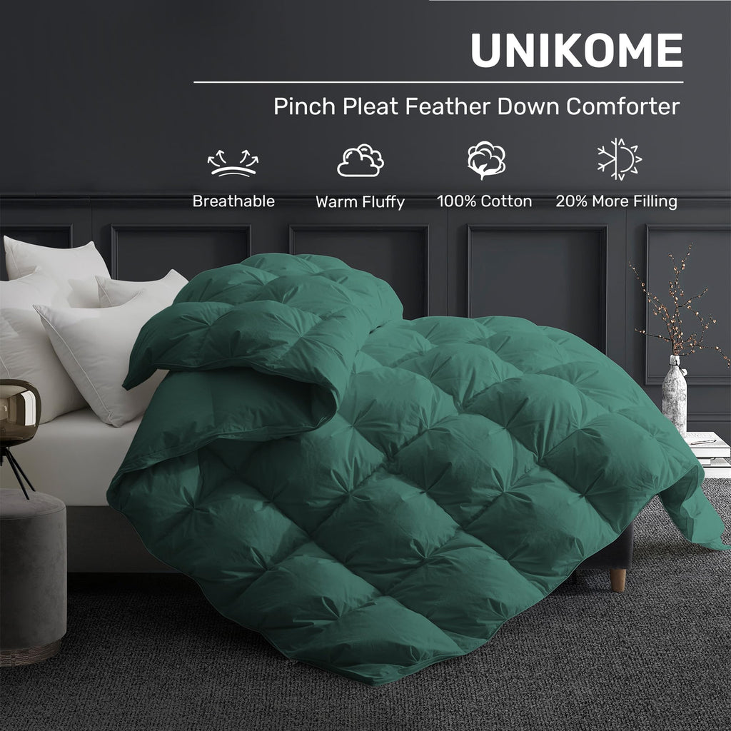King Size Goose Feather Down Fiber Comforter Duvet Insert, Green