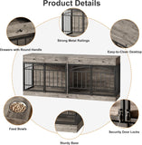 Dog Crate Furniture for 2 Dogs, Dog Kennel Indoor with 4 Storage Drawers and Feeding Bowls