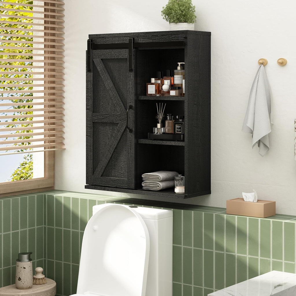 Farmhouse Bathroom Wall Cabinet with Sliding Barn Door