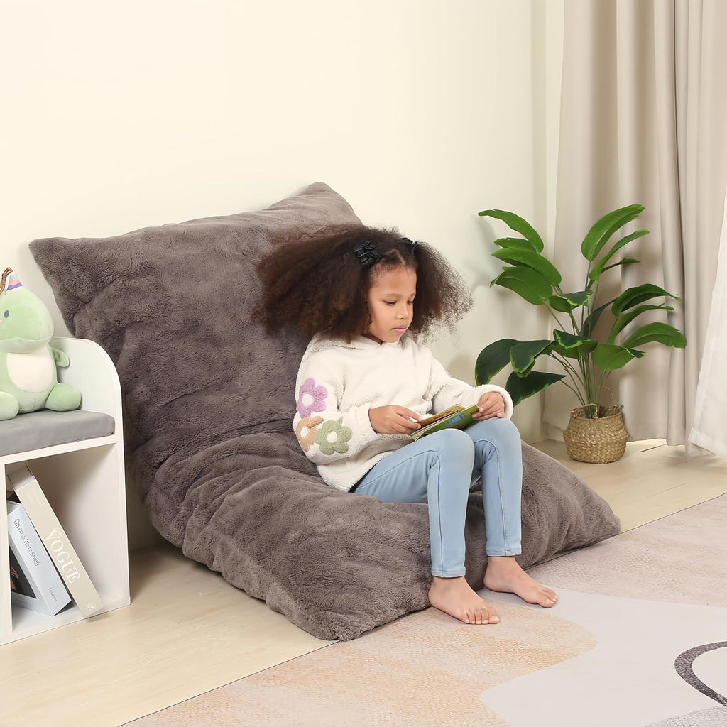 In-1 Kids Bean Bag Chair, Giant Pillow Floor Cushion, 35" x 50" x 10", Dark Brown