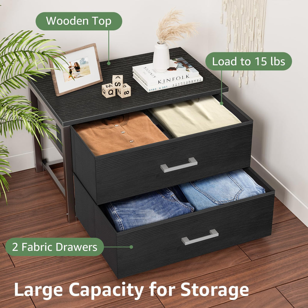 Stackable Storage Drawers Closet Organizers and Storage Fabric 2 Drawer Dresser Set of 2 Black Modern