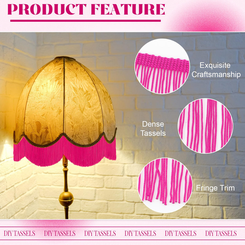 6 Inch Chainette Fringe Trim Bulk, Tassel, Hot Pink - 10 Yards
