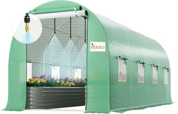 Premium 15x7x7 FT Greenhouse for Outdoors, Large Heavy Duty | Galvanized Steel Frame, Mesh Door Screen Window Hoop