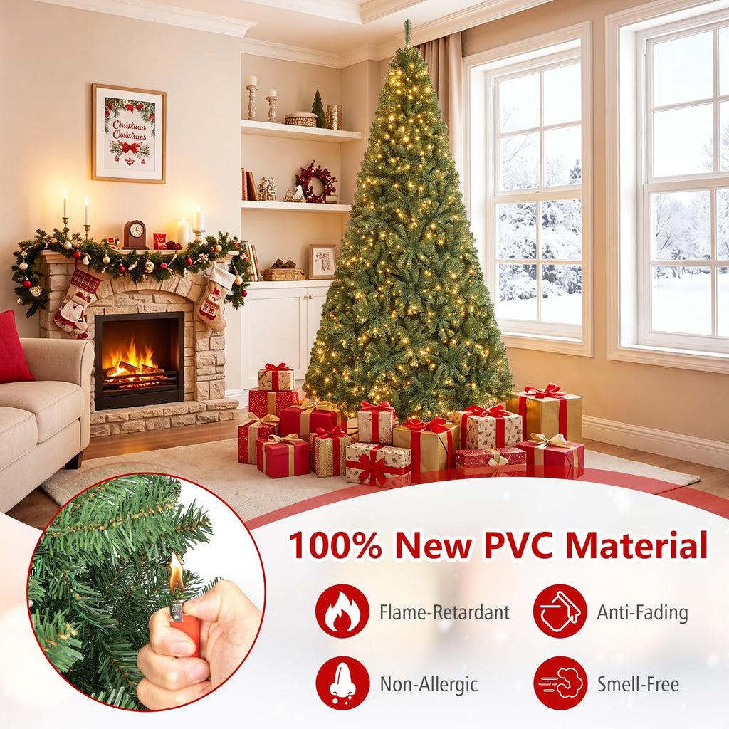 8ft Pre-Lit Artificial Christmas Tree with 11 Light-Modes