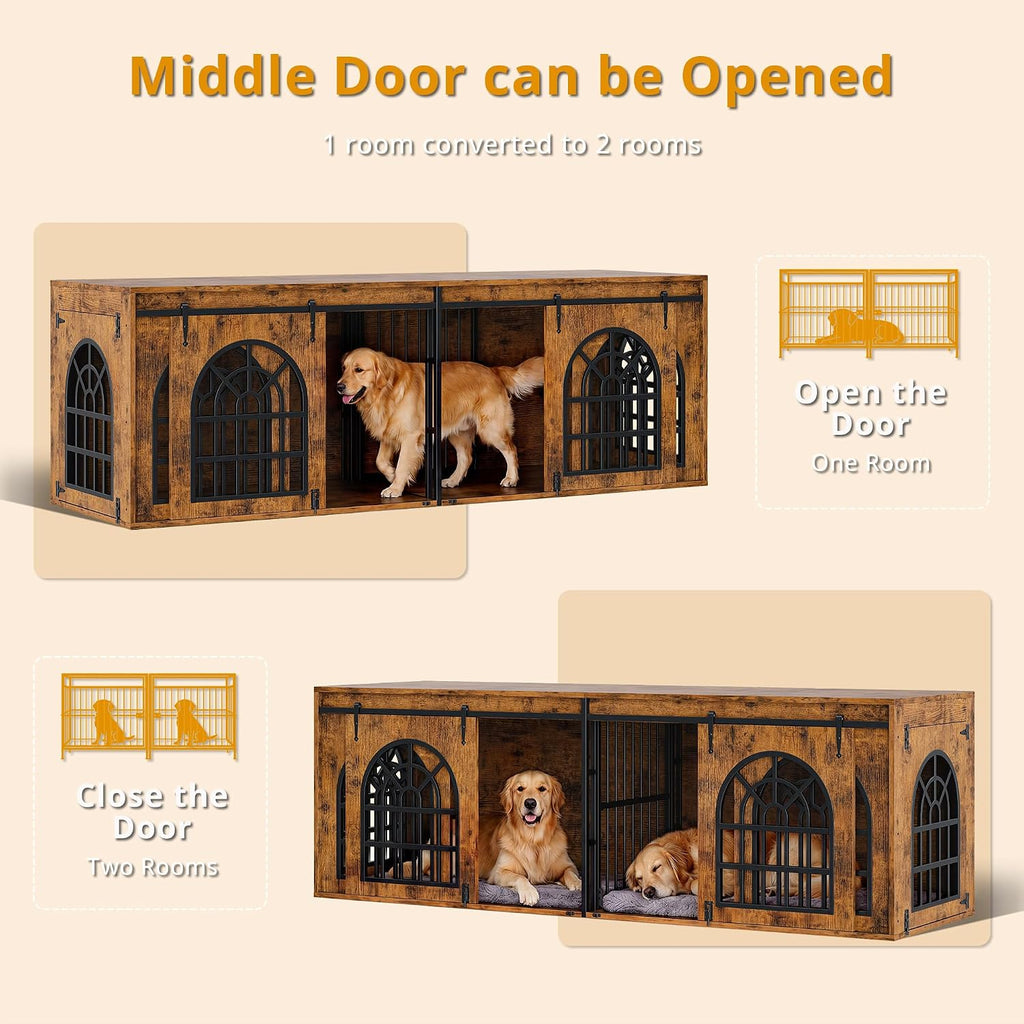 Double Dog Crate Furniture with Hinged Divider