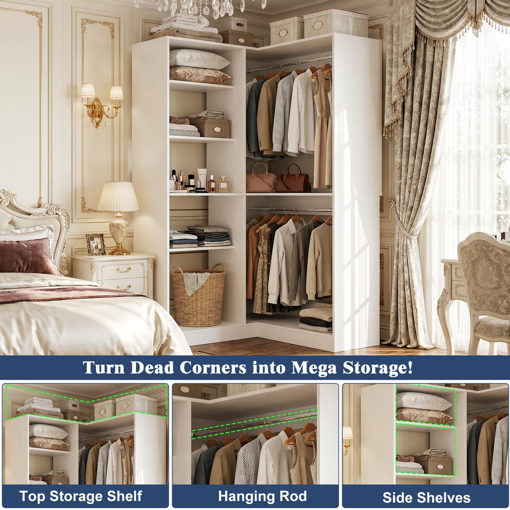 36'' Corner Closet System with Adjustable Shelves, Heavy Duty Corner Closet Organizer System with 7 Shelves & 2