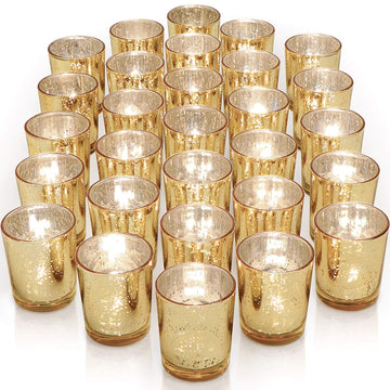 Gold Votive Candle Holders Set of 36 - Speckled Mercury Gold Glass Candle Holder Bulk - Ideal Spring Summer Decor for