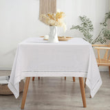 Linen World Hemstitch Linen Tablecloth,French Linen White Tablecloth 90" x 60" Inch,Washable Rectang