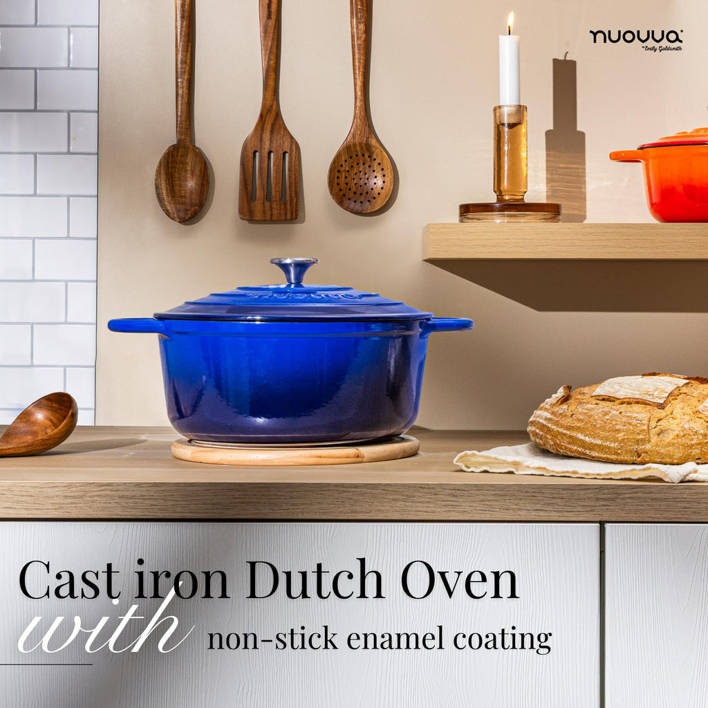 Enamelled Cast Iron Dutch Oven Pot with Lid-6.4 Quart Non Stick Casserole Pot-Heavy Duty & Oven Safe up to 500° F