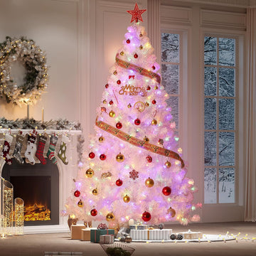 Prelit Artificial Christmas Tree with 800 Warm White Lights, Pre-Lit Snow Flocked Pencil Christmas Tree