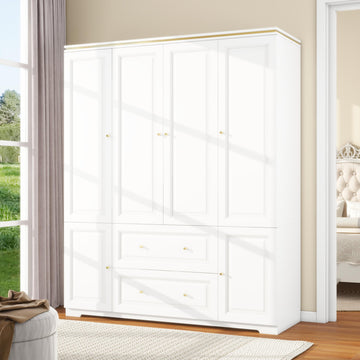 White Armoire Wardrobe Closet with 2 Drawers: 75" H x 59" W