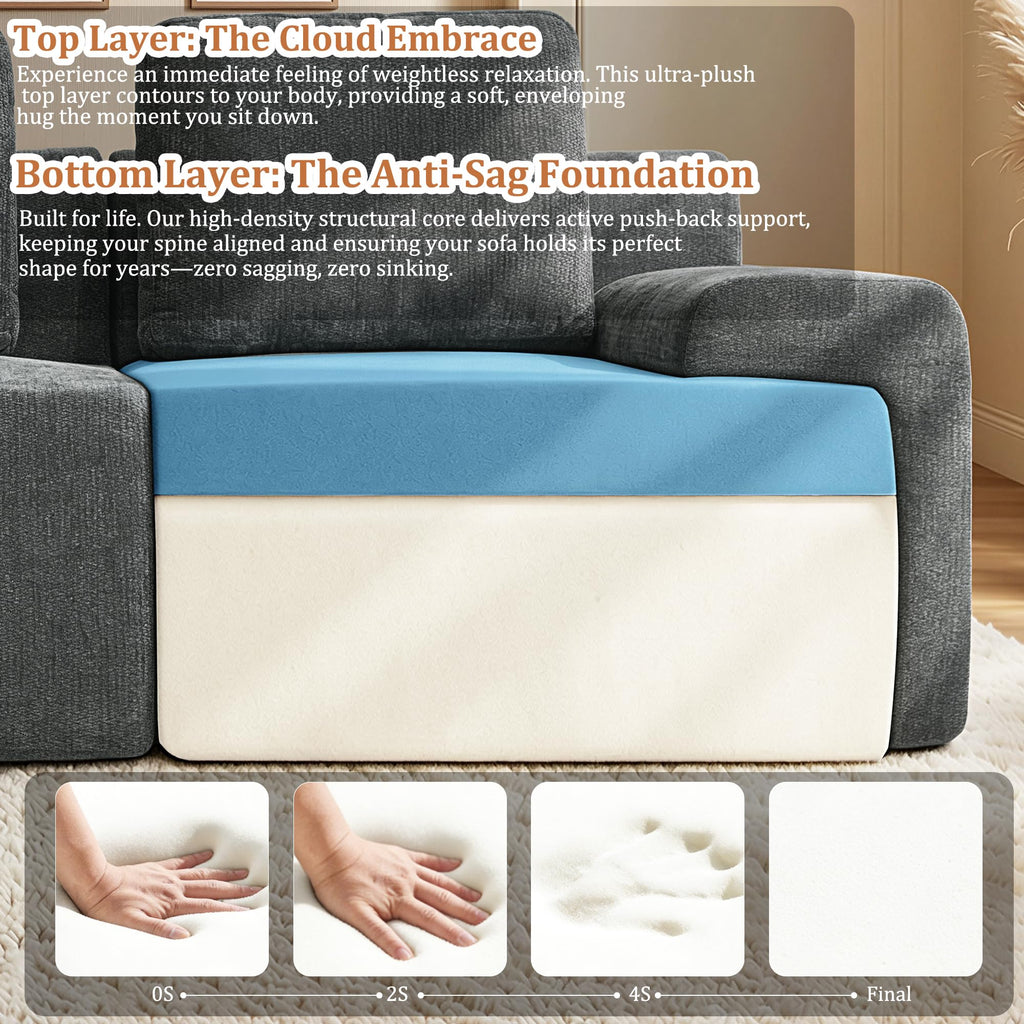 122" U Shaped Boneless Couch, Comfort Cloud Sectional Couches, Modular Sofa High Back & Extra Deep Seat, No