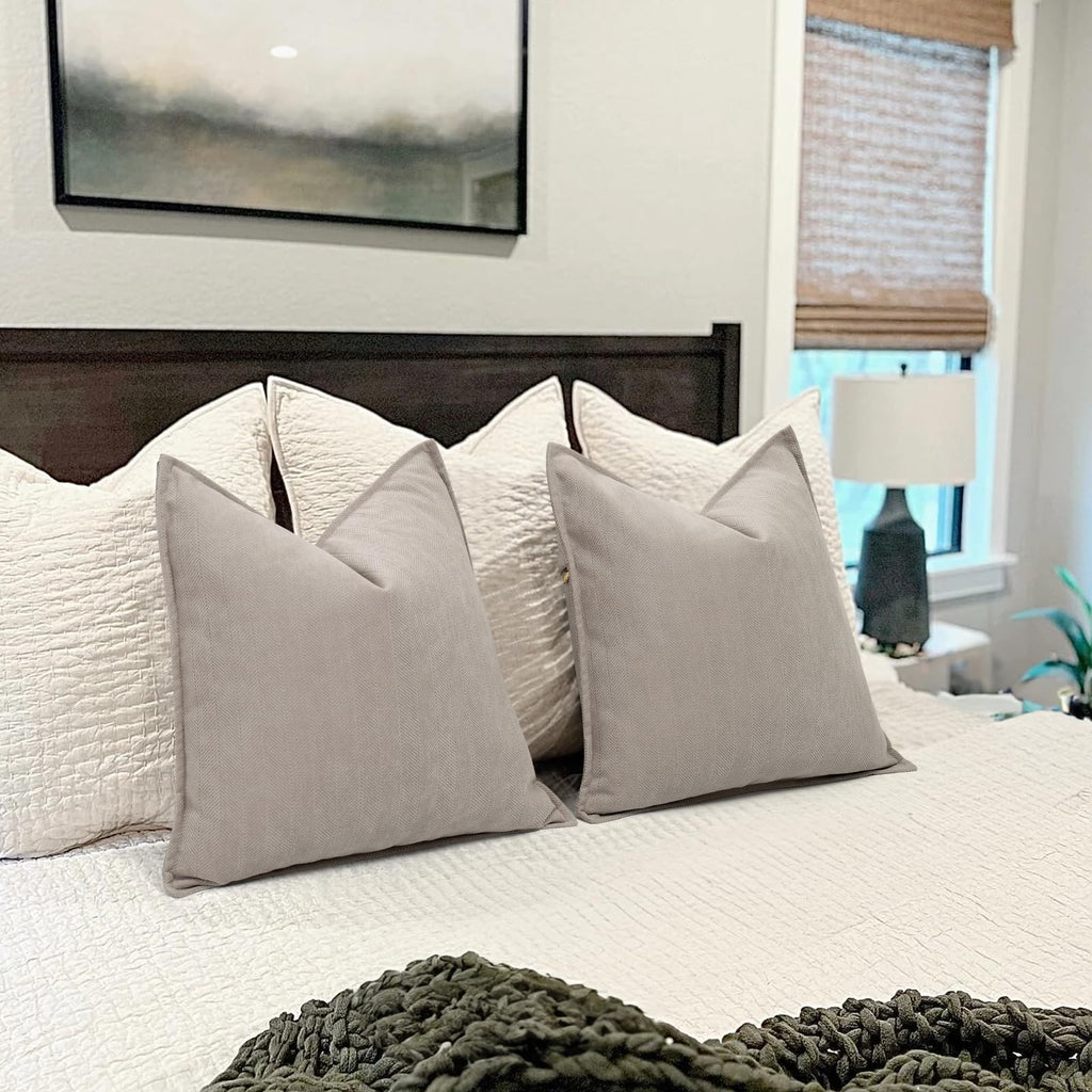Gray Pillow Covers 20x20 Set of 2 Chenille Pillow Covers with Elegant Design Soft and Luxurious Decorative Throw
