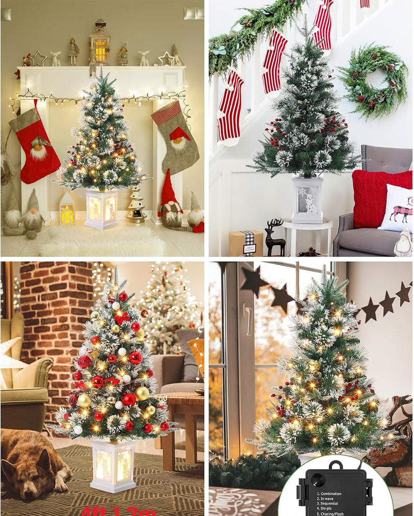 3ft Prelit Snow Flocked Christmas Tree with Light Up White Snowman Box Base