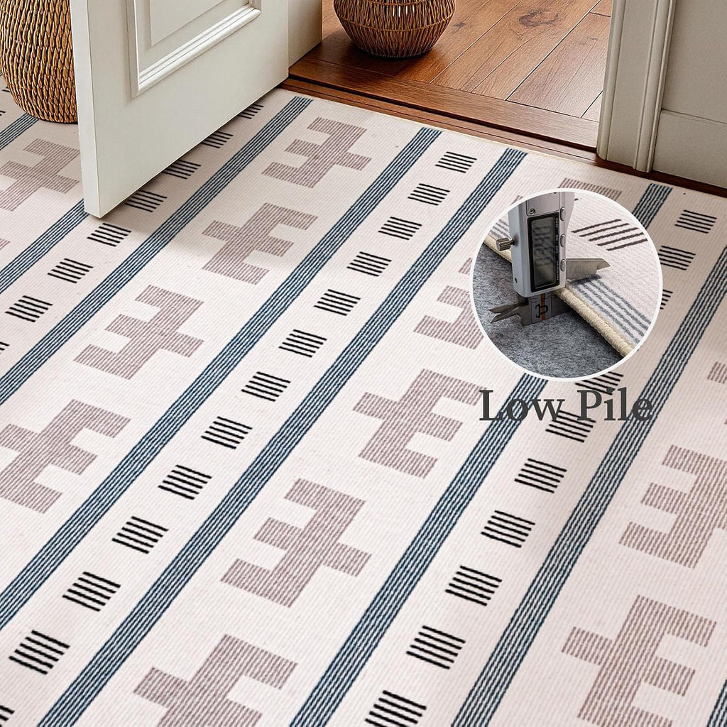 Washable Area Rug, Boho Southwestern, Cream Beige