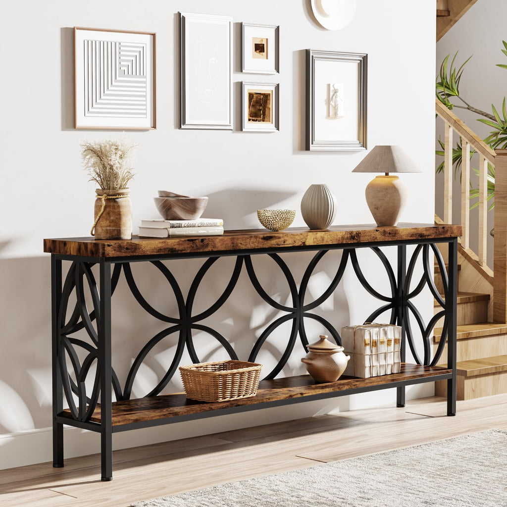 70.9-Inch Narrow Sofa Table, Industrial Long Sofa Table Behind Couch, Entry Console Table with Storage, Foyer