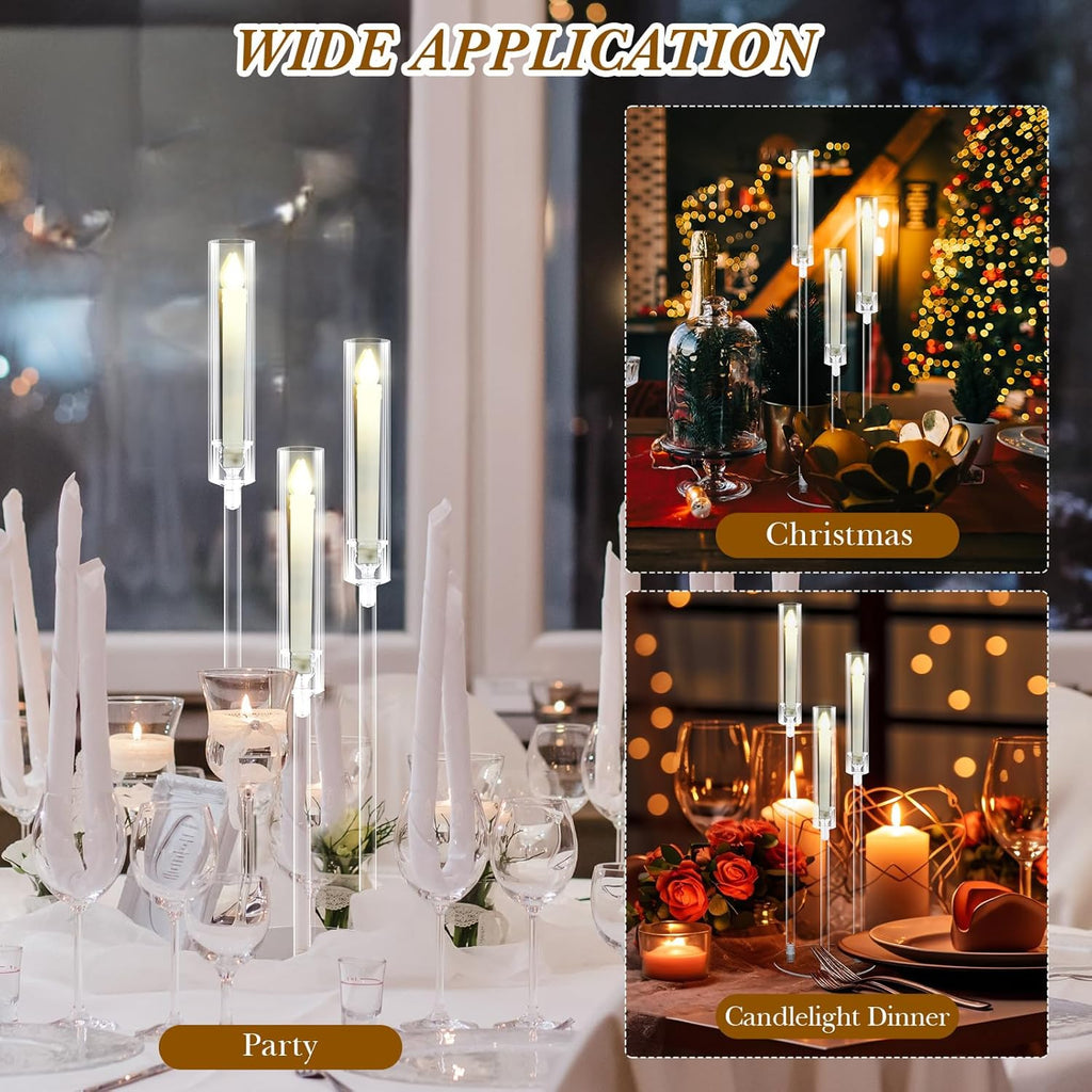 6 Set Wedding 3 Arm Acrylic Candelabra Table Centerpiece 30.7" Clear Tall Floor Candle Holder with Shade Pillar Taper
